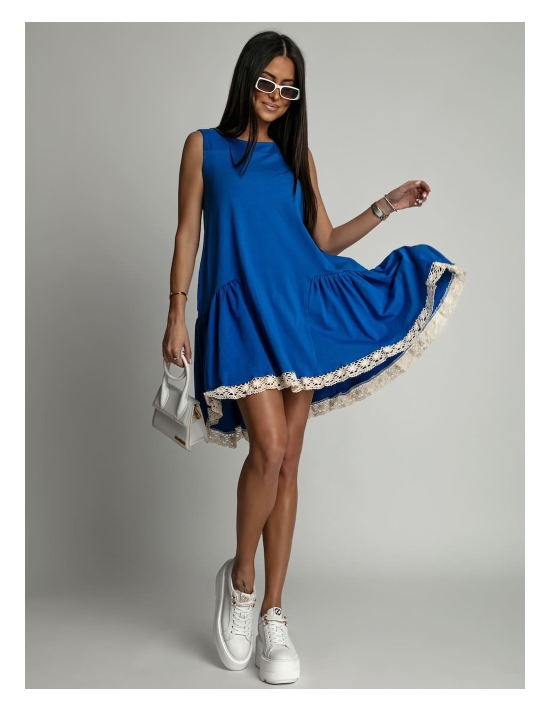 Dress with ruffles and guipure cornflower blue 2571 - Online store - Boutique